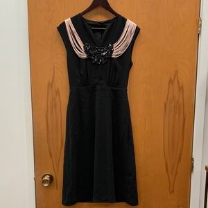 🍀5 for $25🍀 BCBGMaxAzria Elegant Black Midi Dress Pink Accents Black Sequins